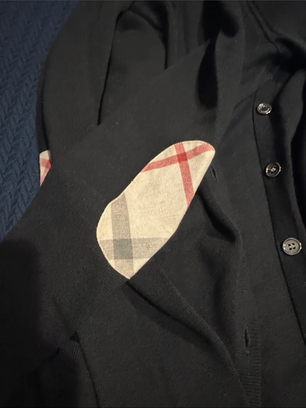 Burberry Black Cardigan with Signature Check Elbow Patches